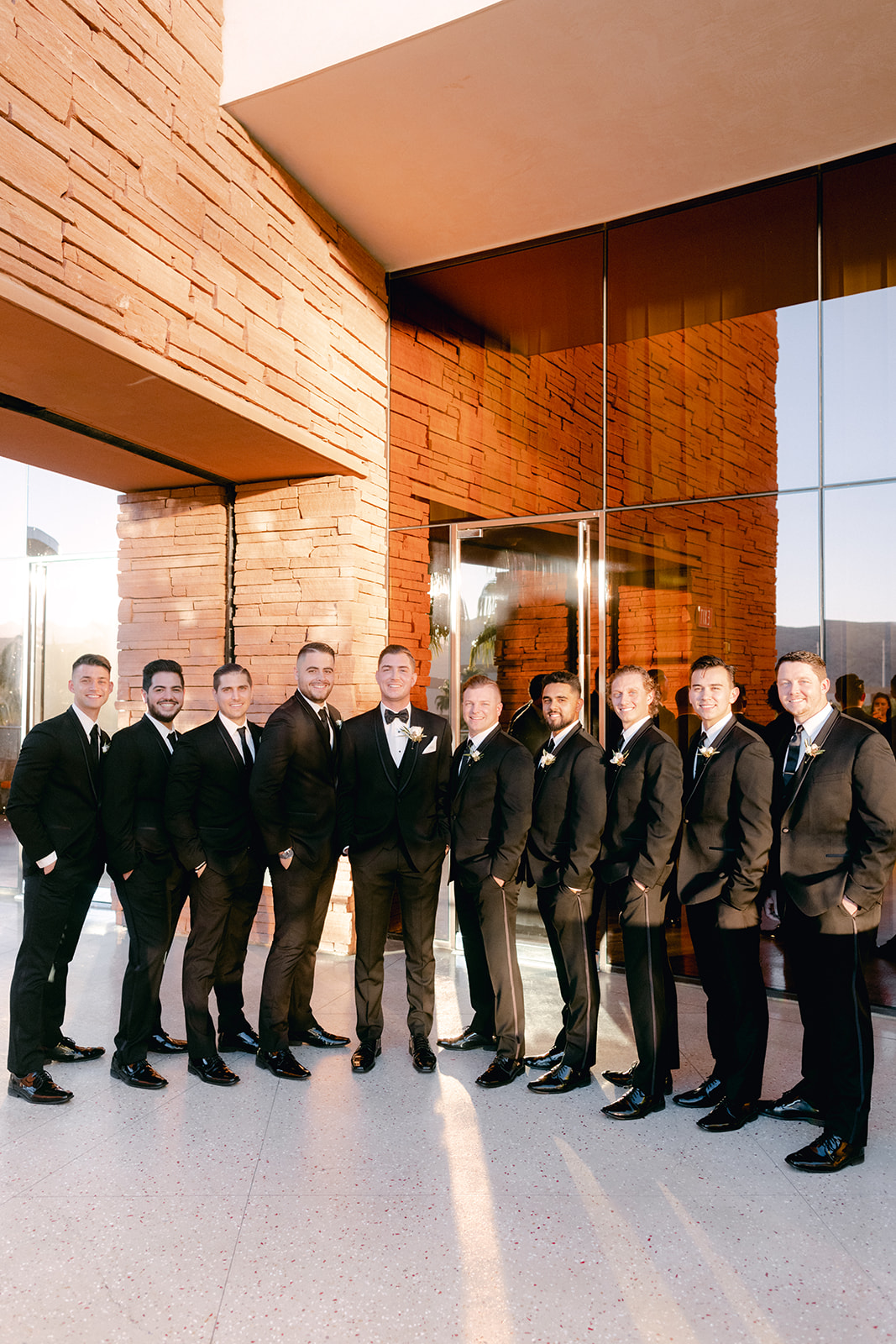 Groomsmen and groom in classic tuxedos for Red Rock Casino Timeless Modern Wedding 
