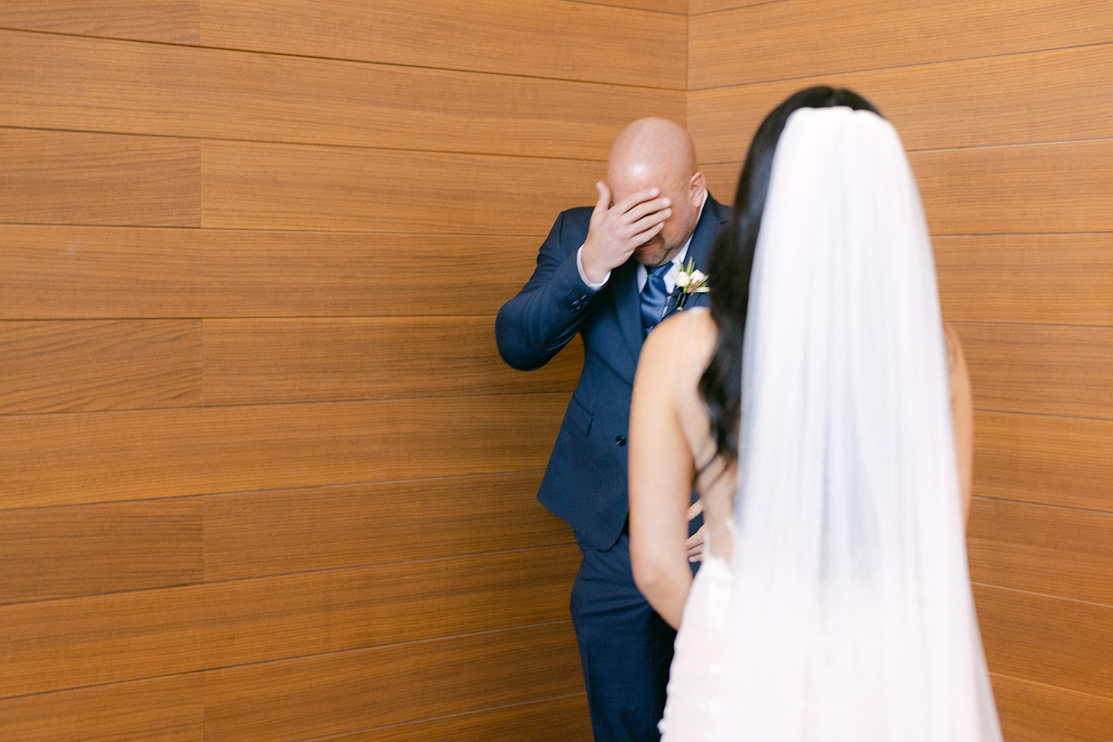 Father in tears doing first look for Red Rock Casino Timeless Modern Wedding 