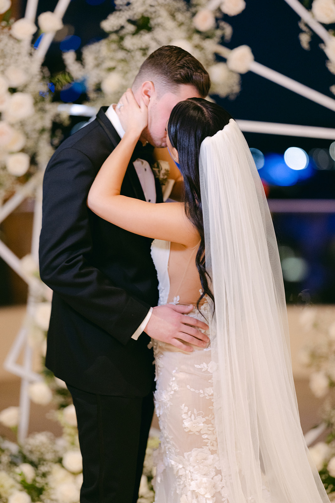 Bride and groom kissing for newlyweds 