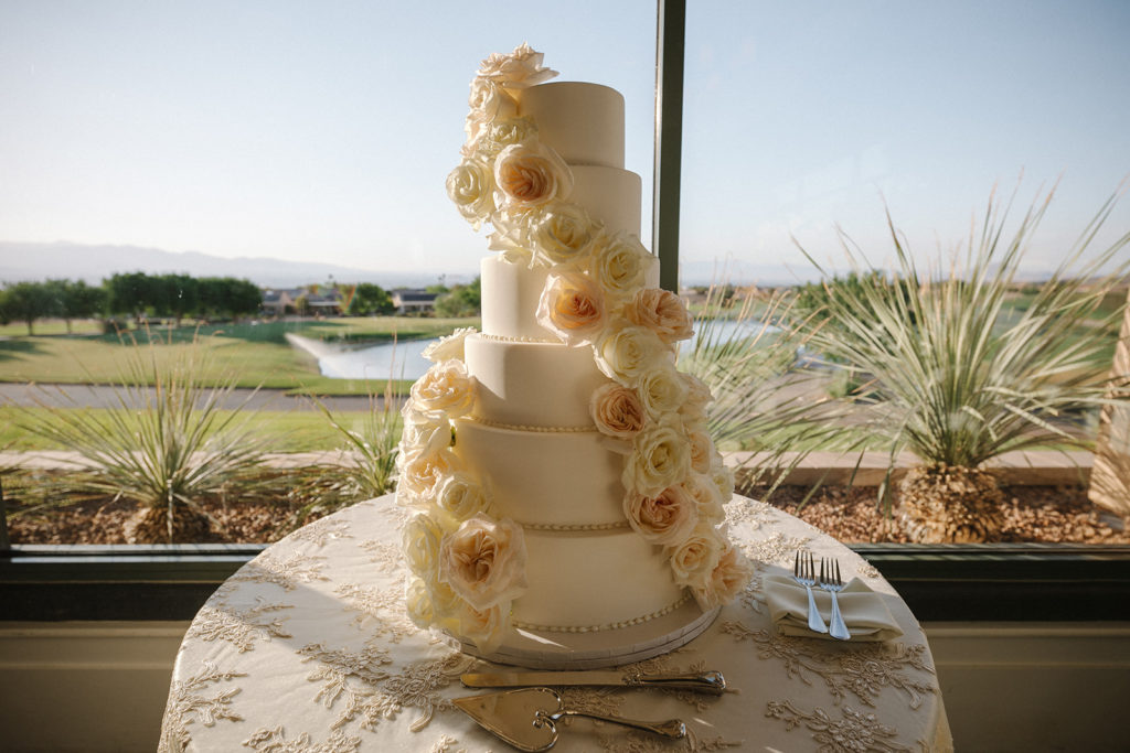 White and Blush Roses on White 6-Tier Cake 