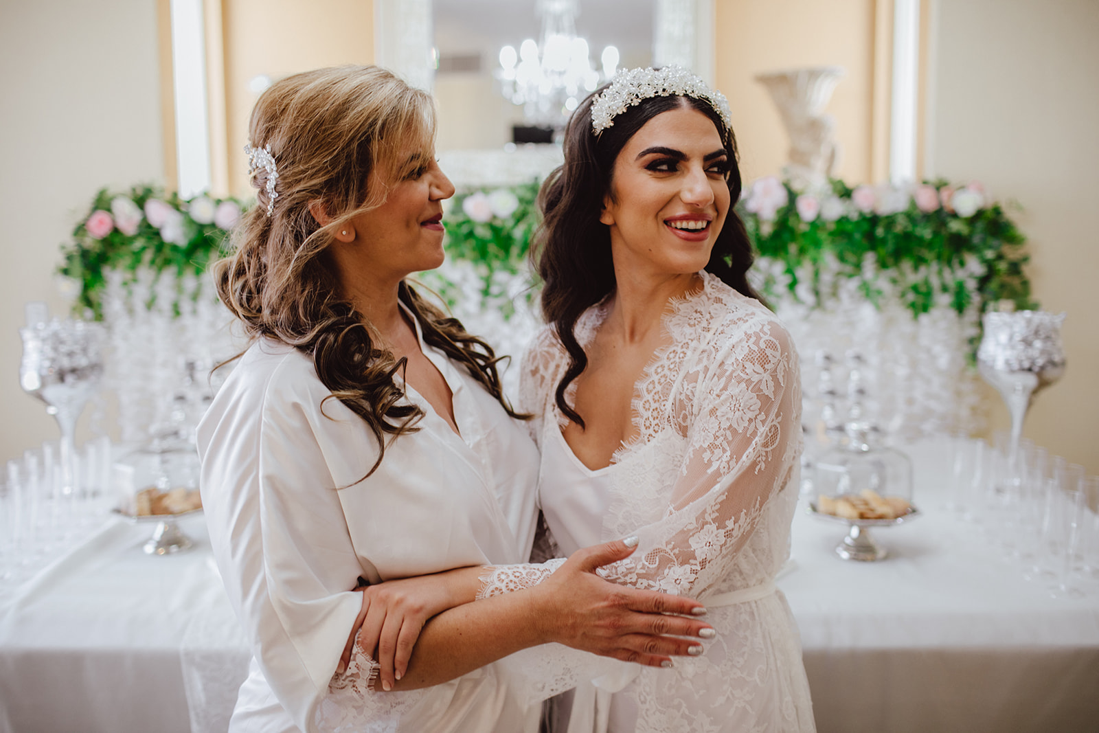 Bride with Mother While Getting Ready 