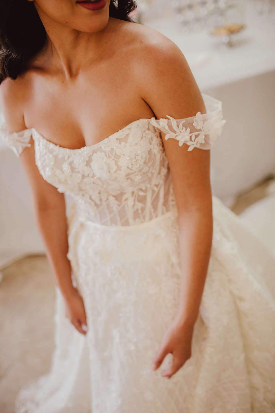 Brides Lace and Detailed Off the Shoulder Dress 