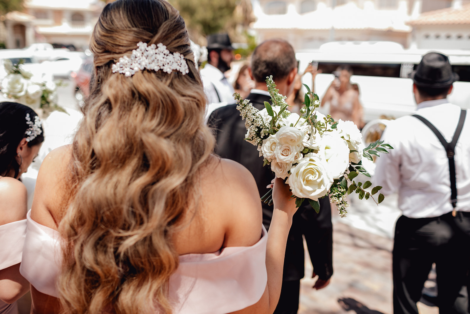 Bridesmaid Hairpiece and white Bridesmaid Bouquet 