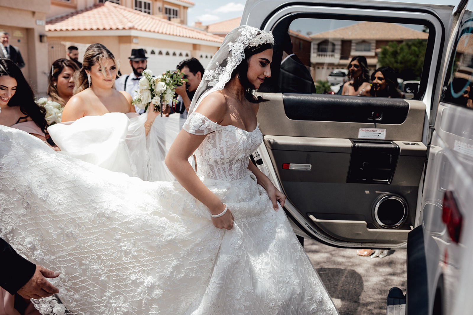 Bride getting into Limo and Leaving to Wedding Ceremony in Las Vegas 