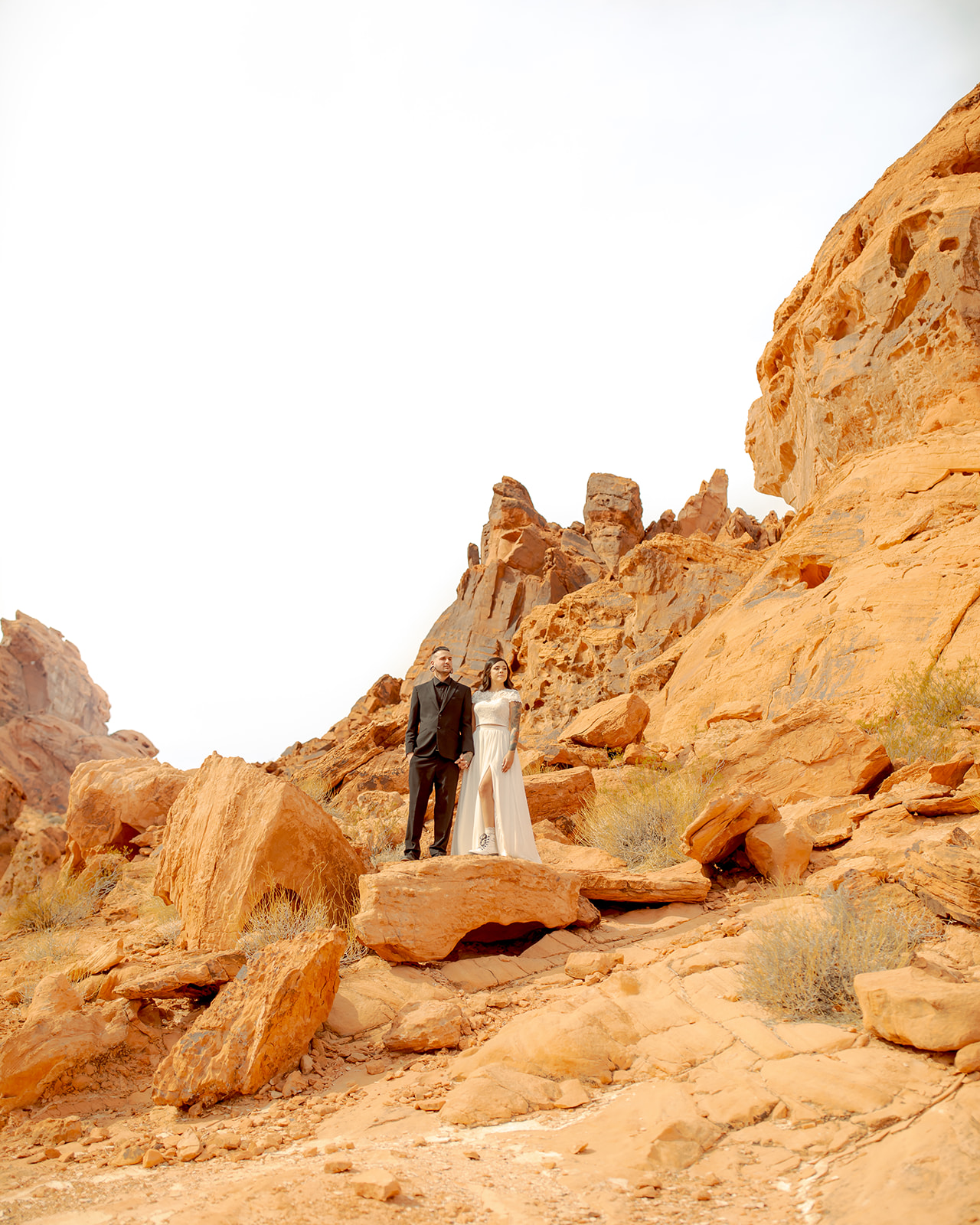 Newlyweds Adventuring in Desert after Eloping near Las Vegas 