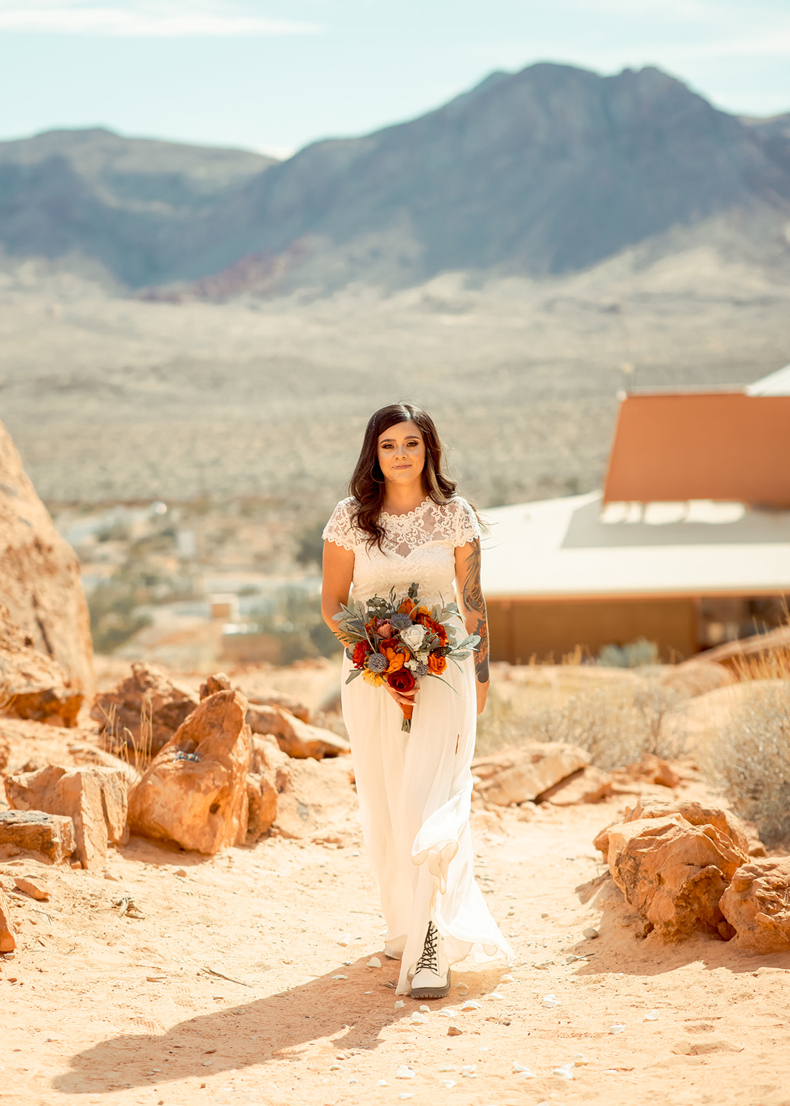 Bride walking to Altar in Elopement just outside of Las Vegas 