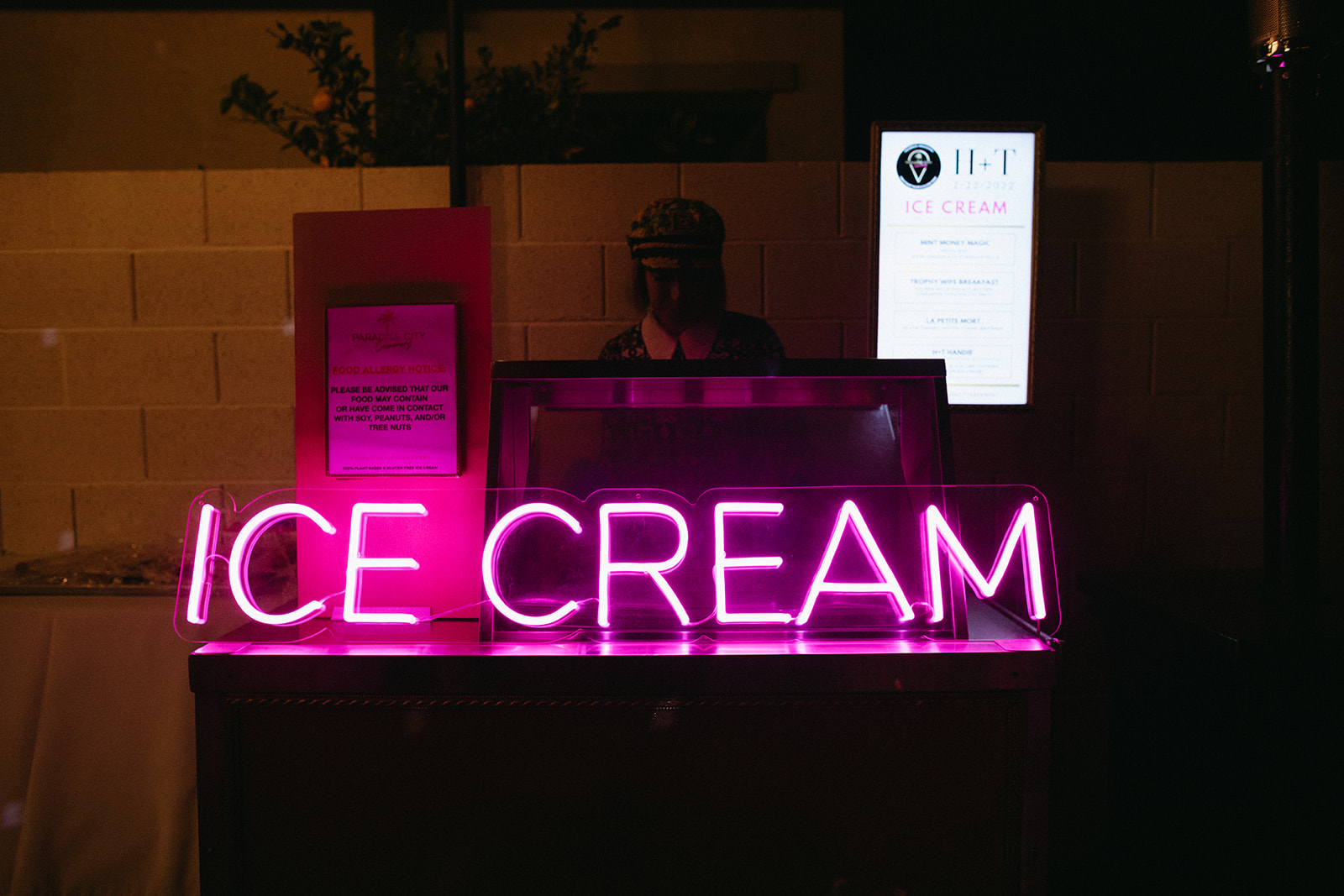 Pink Neon Ice Cream Sign for Reception Dessert Option in Las Vegas Wedding 