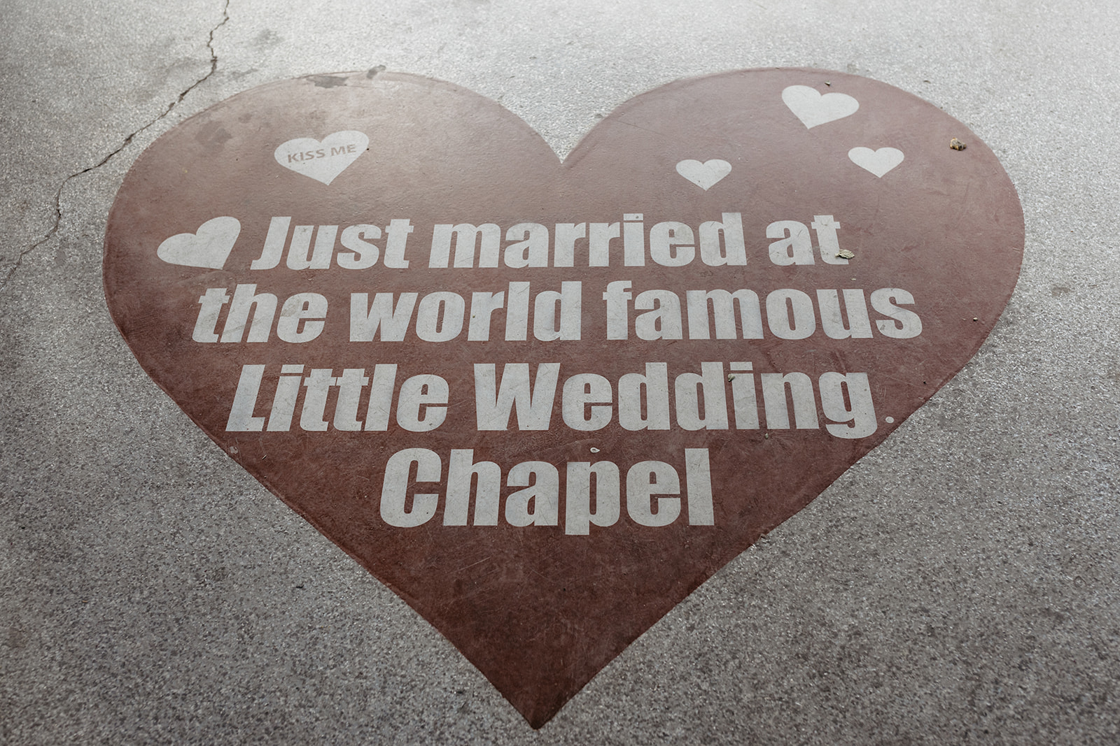 "Just Married at the world famous Little White Wedding Chapel" heart on the ground in Vegas 