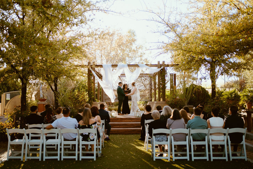 Guests and Couple getting married at Springs Preserve Greenery Elopement