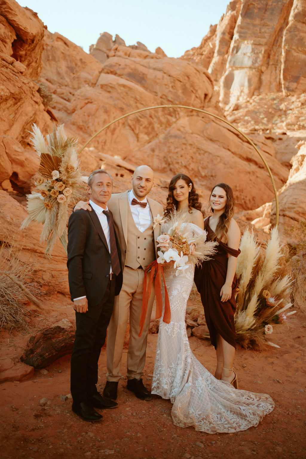 Newlyweds with guests in desert just outside Las Vegas 
