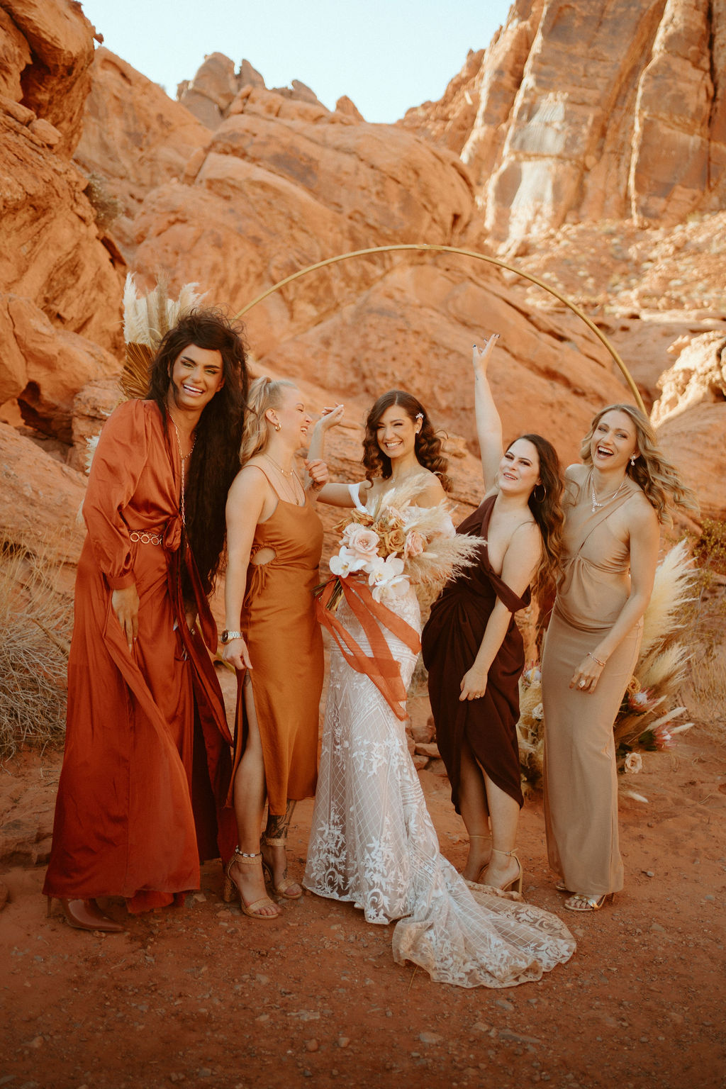 International Couples! Welcome to the desert! Bride with wedding guests  after eloping 