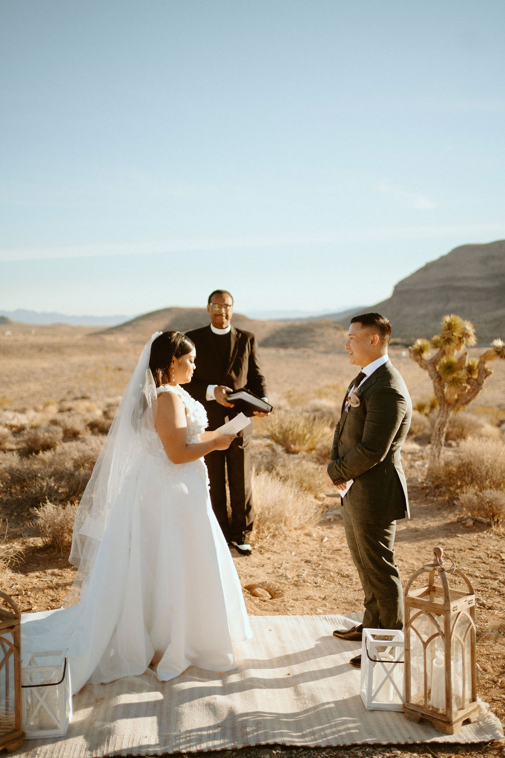 Bride Reading Groom Vows in Las Vegas Highlights & Desert Elopement
