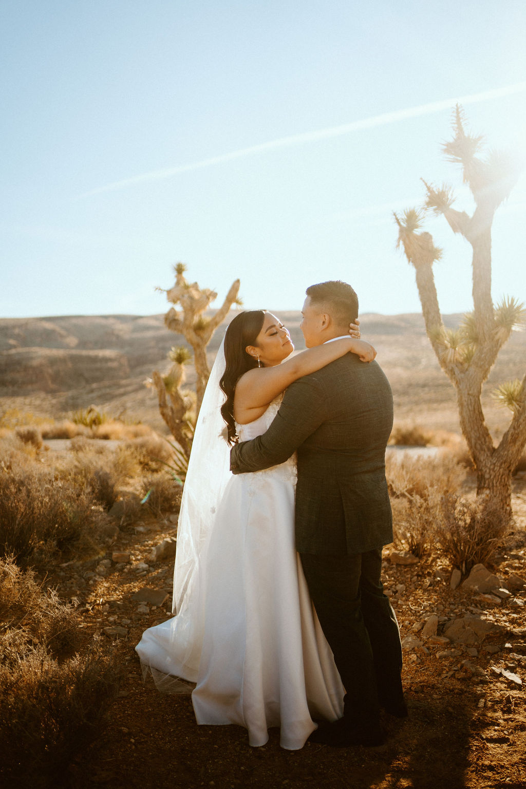 Groom and Bride looking at one another during first dance in Las Vegas elopement 