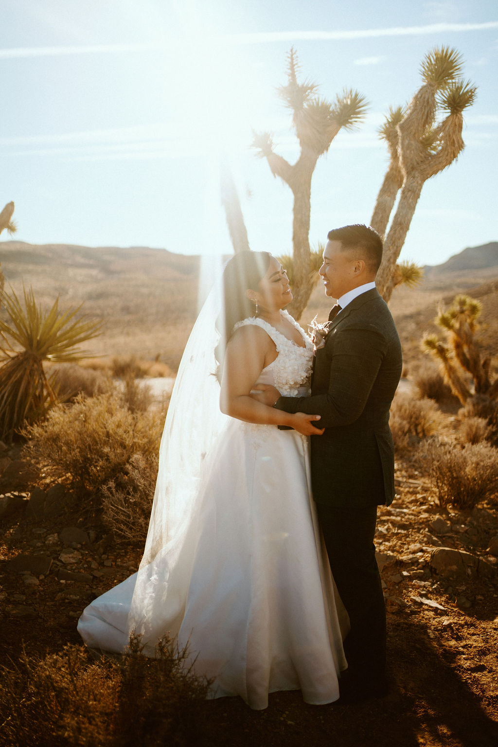 Sun rising as Newlyweds have first dance during Las Vegas Highlights & Desert Elopement