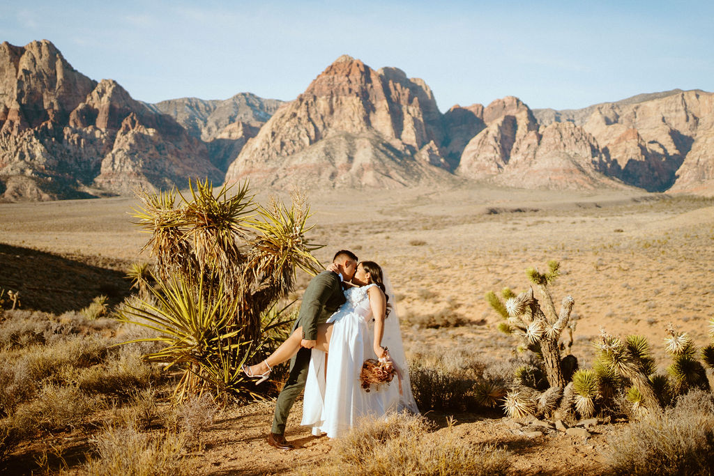 Newlyweds dancing in Red Rock Canyon after Eloping 