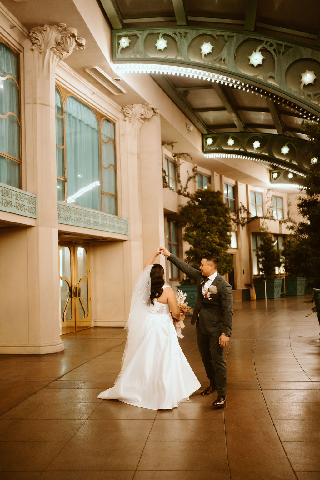Bride and Groom Dancing on The Strip in Early Morning for Las Vegas Highlights & Desert Elopement