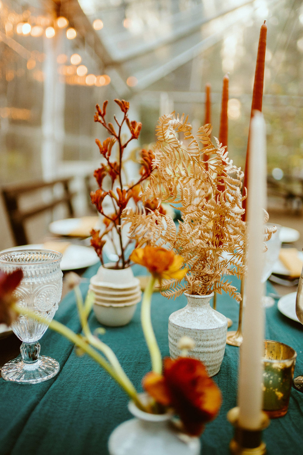 Dried floral arrangements on guest tables