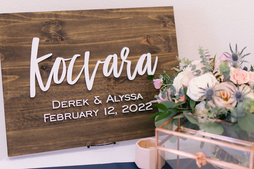 Welcome sign with the couples last name and their wedding date. 