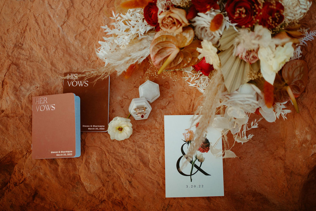 Romantic Mauve & Desert Hues Elopement of the bride and grooms stationary.
