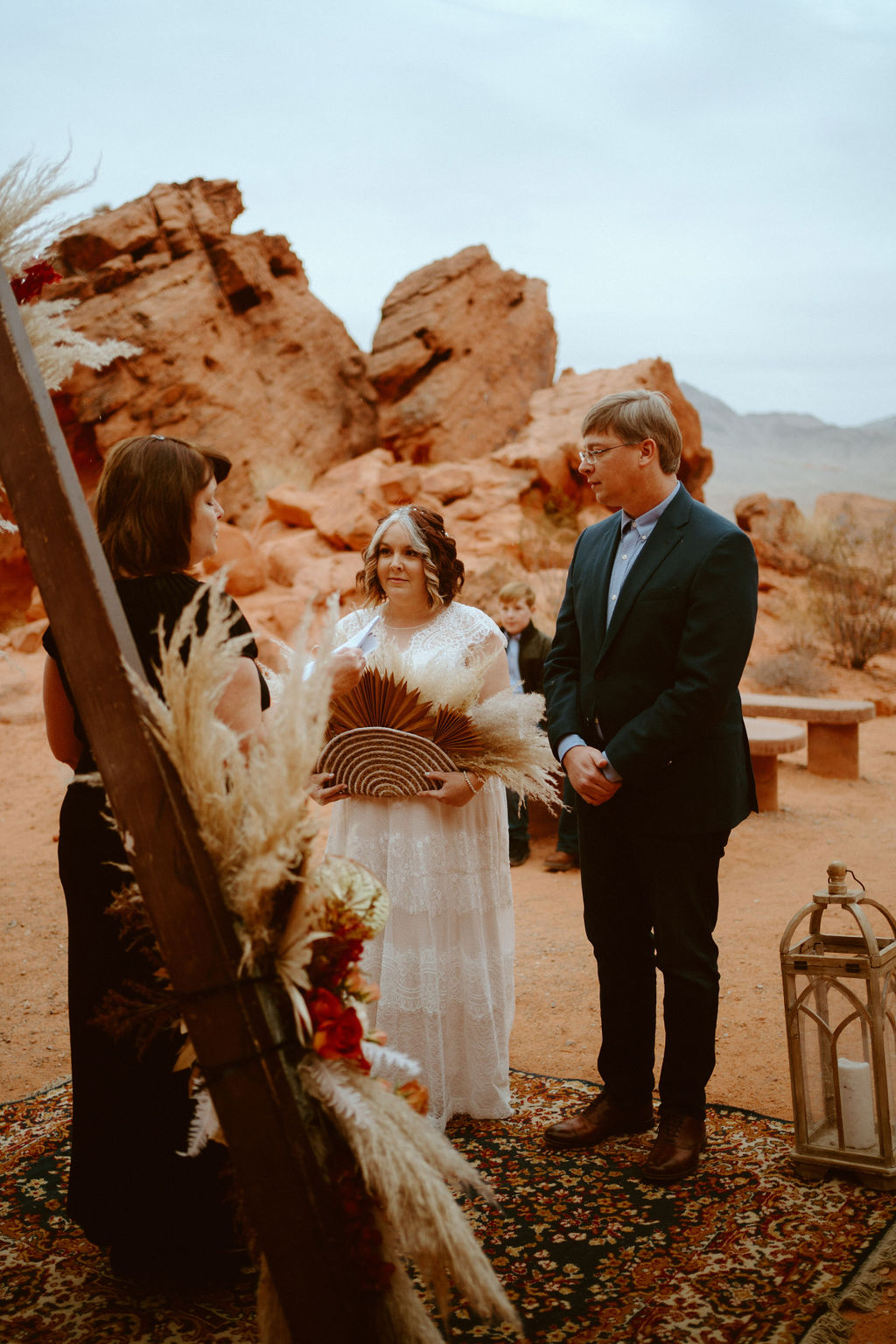Bride and Groom Standing at Altar in Las Vegas desert 
