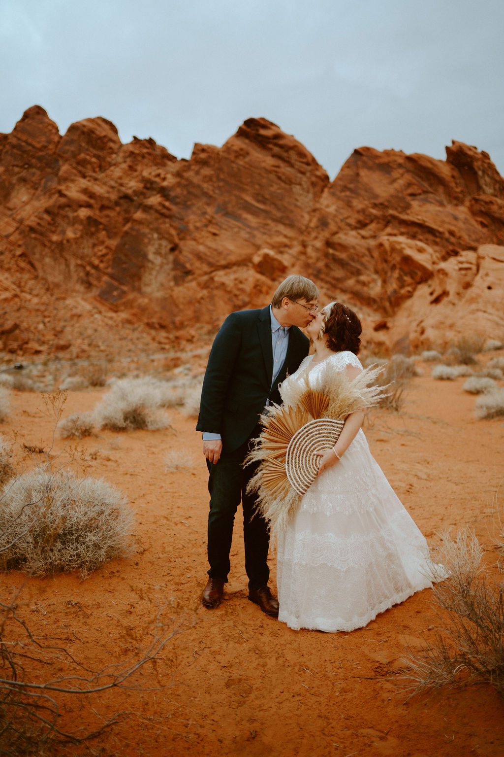 Newlyweds Kissing after Valley of Fire Elopement
