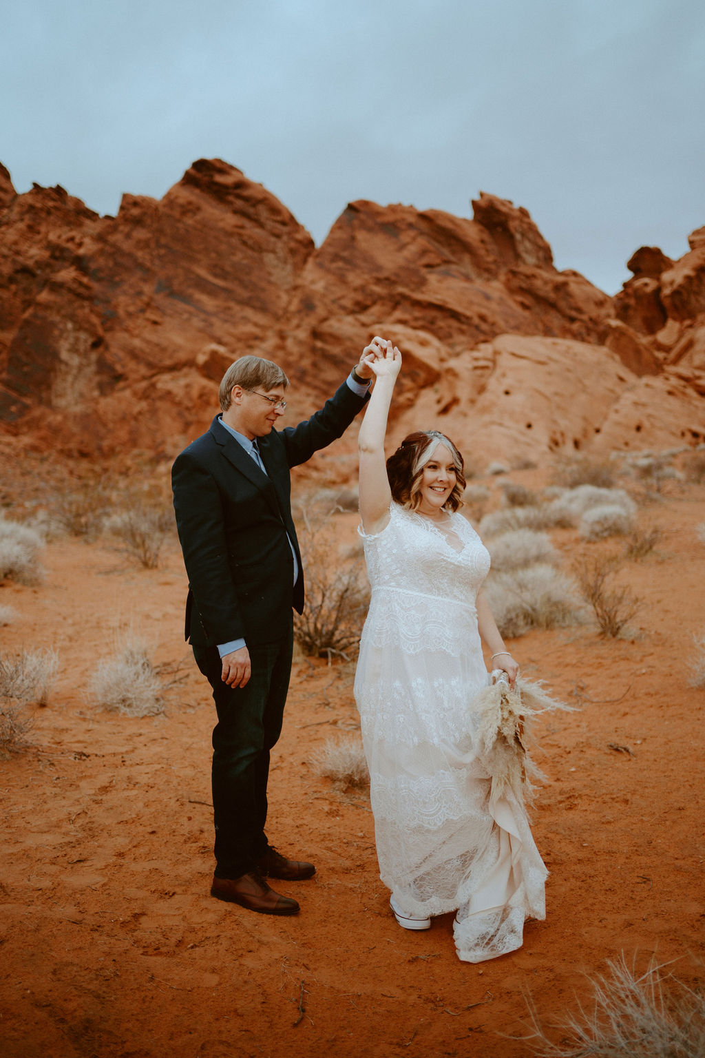 Newlyweds dancing in the desert at Valley of Fire 