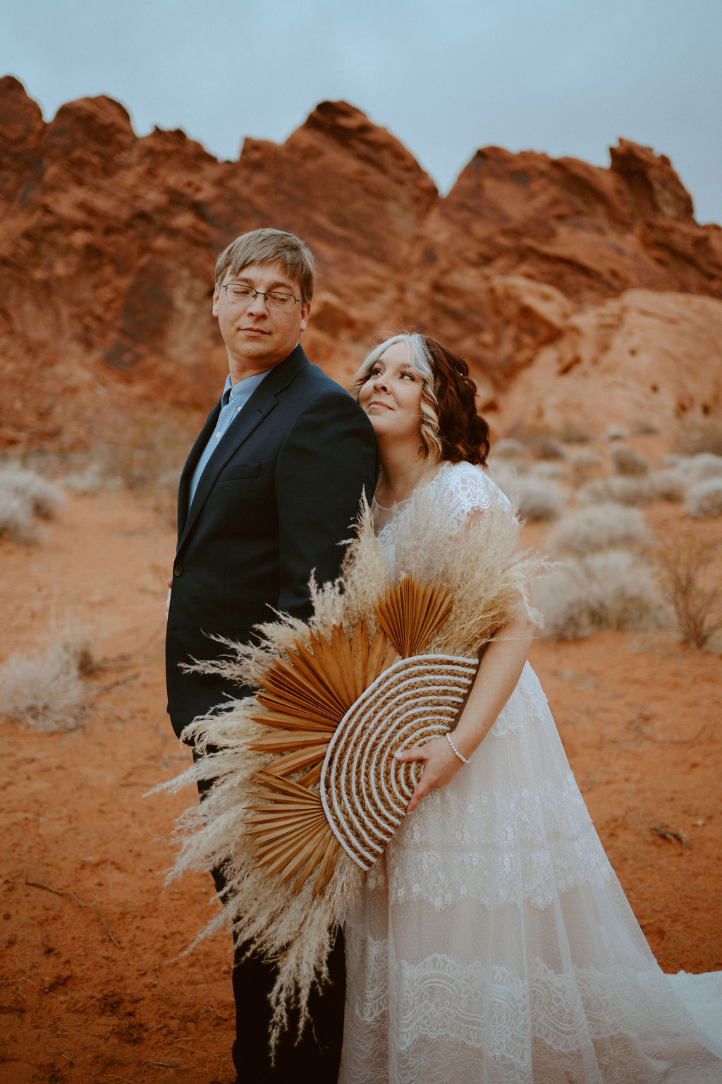 Bride and Groom looking at each other during Visitor Center Valley of Fire Elopement