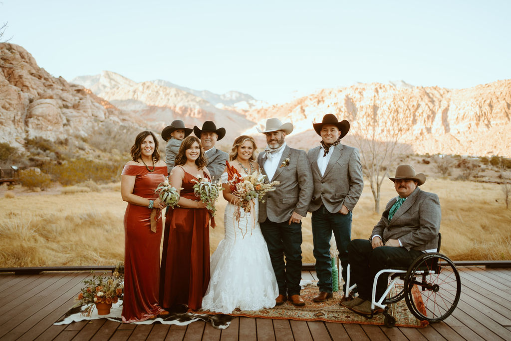 Western Boho Wedding Party with Newlyweds for Las Vegas Wedding 