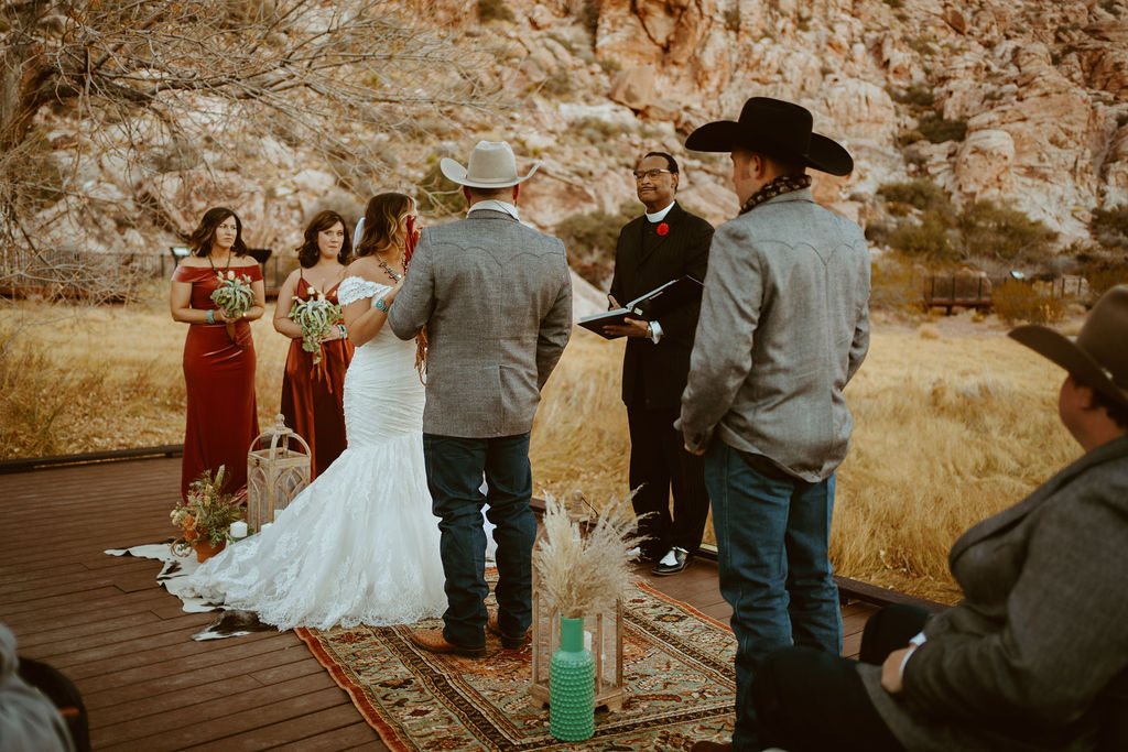 Bride and Groom at altar during Red Rock Canyon Elopement 