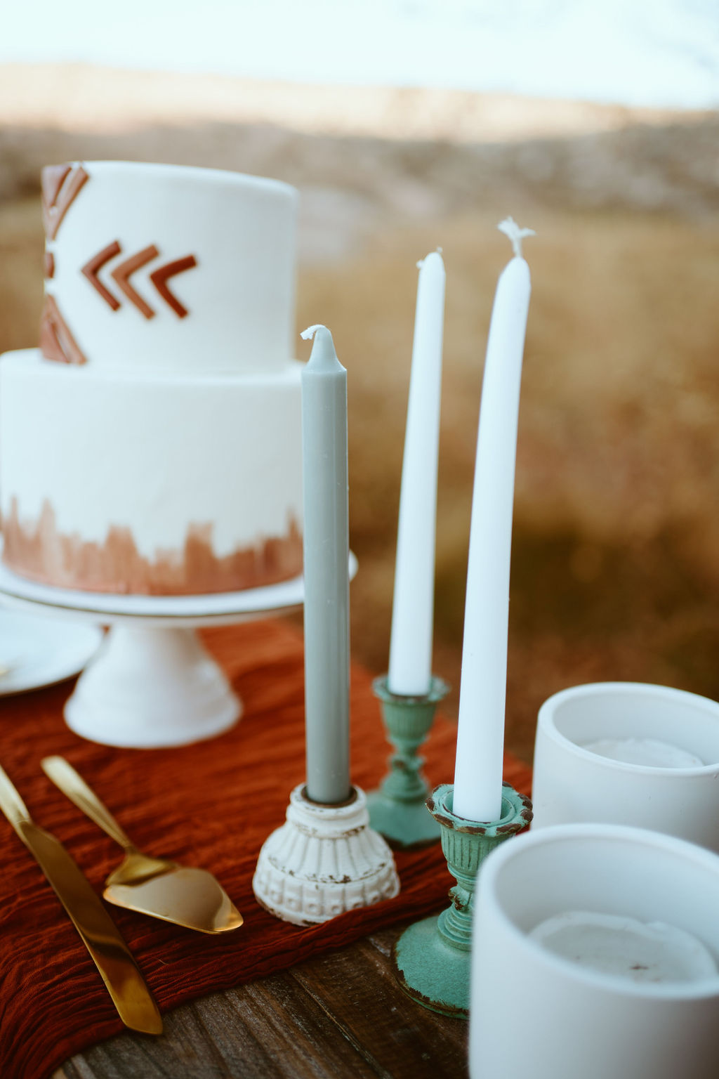 Western Boho 2-tier Elopement Cake & Table with Turquoise accents 