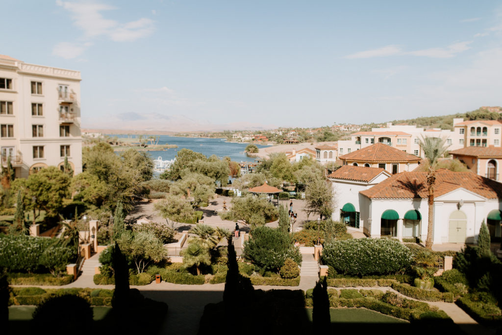 A beautiful view of the terrace and  Lake Las Vegas from the Hilton Hotel 