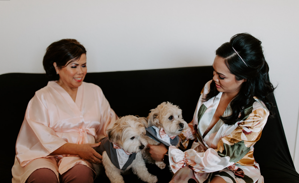 How To Include Your Dog on Your Wedding Day! Mother of the bride and bride get ready with the dogs. 