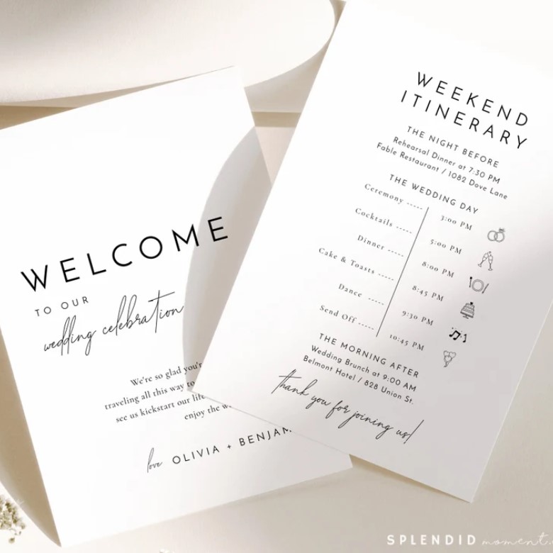  Full weekend wedding itinerary and welcome note