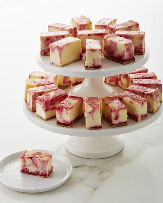 Individual raspberry swirl mini cheesecake bars