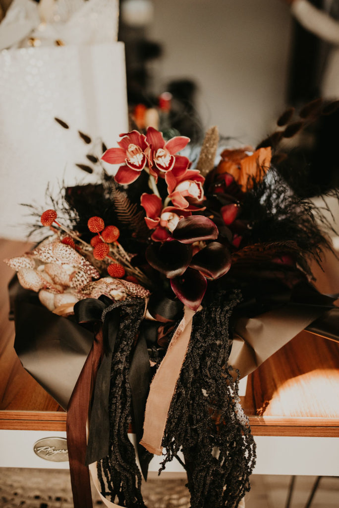 Moody Black & Red Wedding Bouquet for Halloween 
