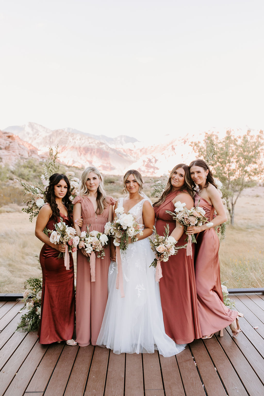 Bride with Bridal Party in Red Rock Canyon in Las Vegas for Romantic Desert & Backyard Micro-Wedding