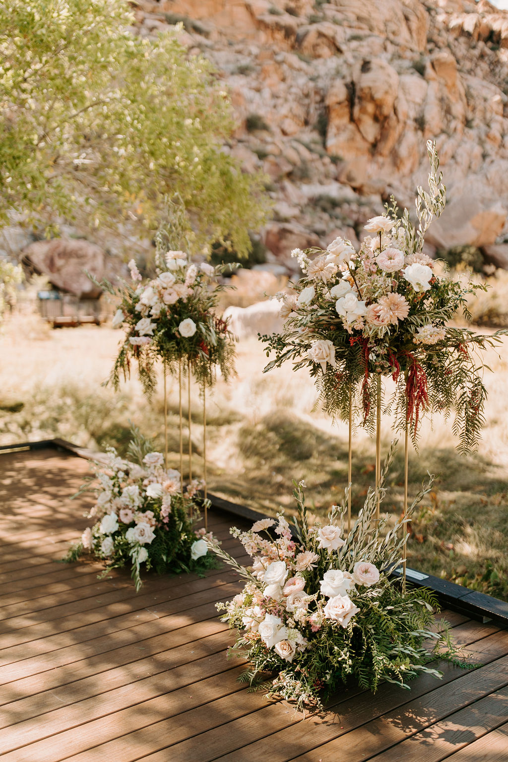 Ceremony Decor with Harlow Stands and Floral for Romantic Desert & Backyard Micro-Wedding 
