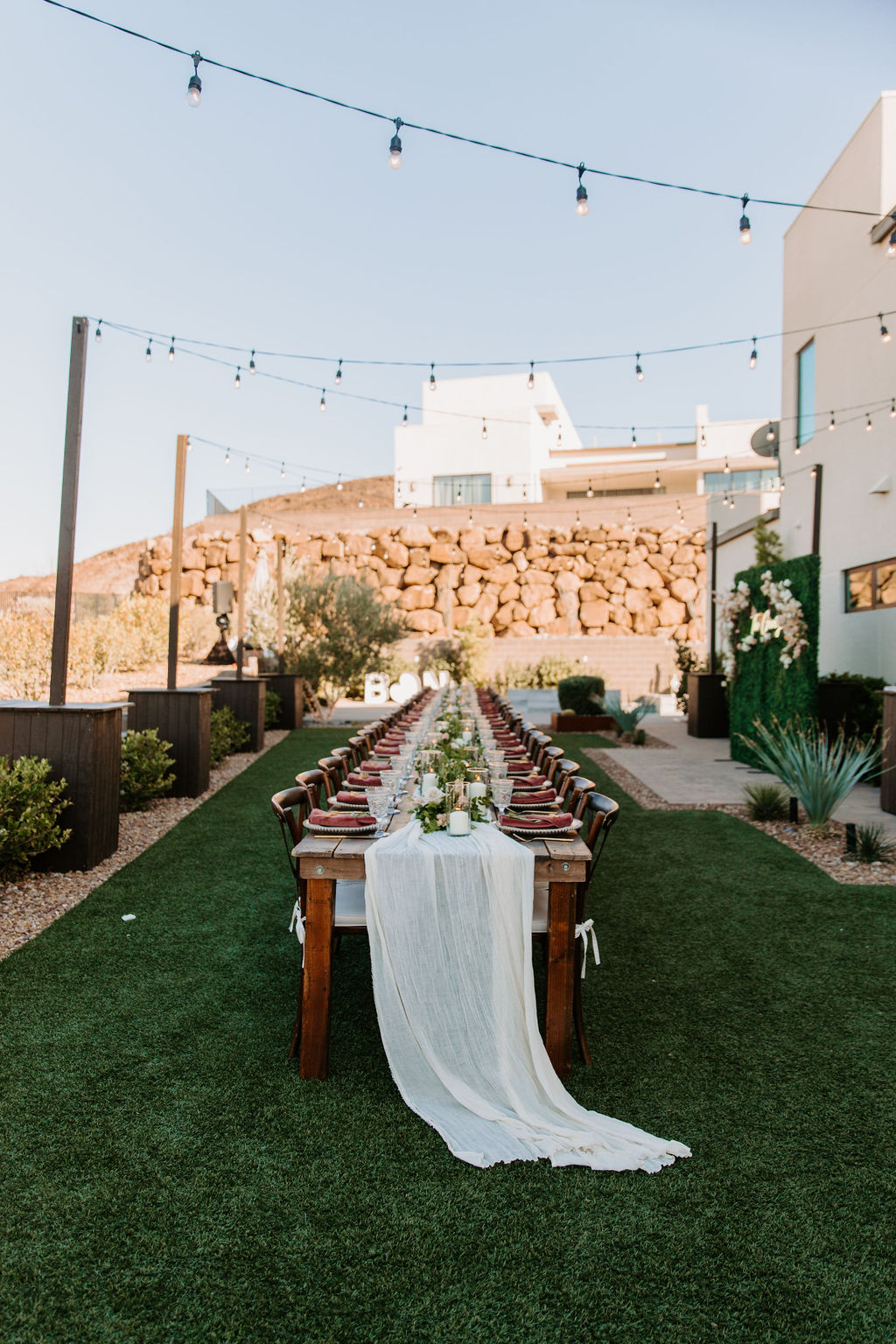 Long Reception Table for Romantic Desert & Backyard Micro-Wedding