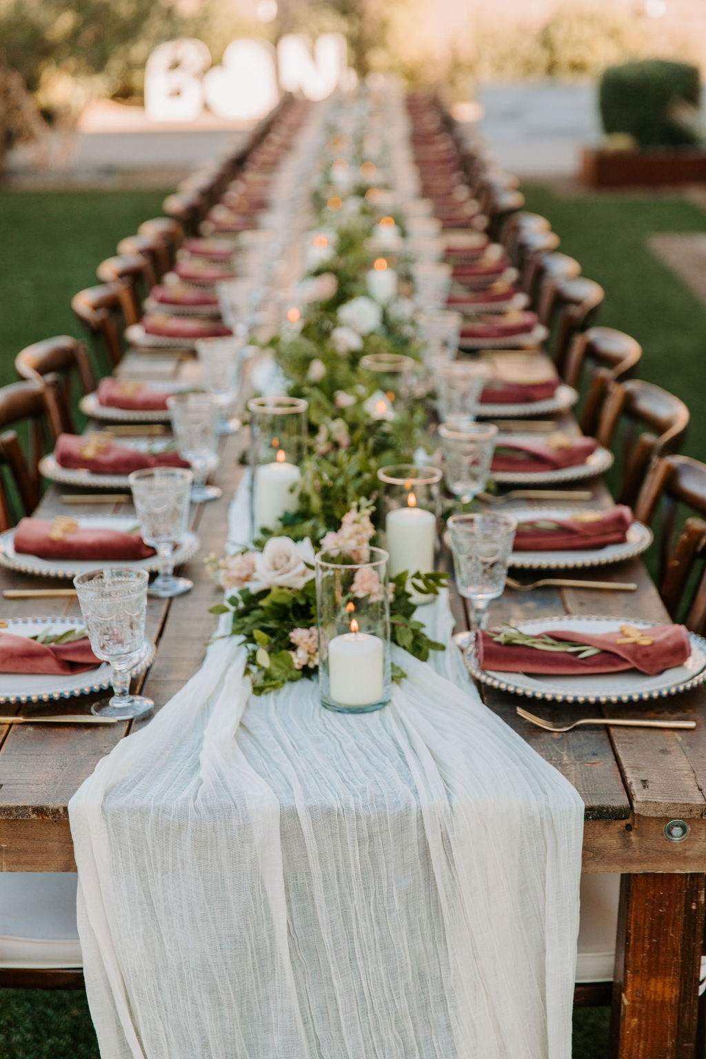 Long Tablescape for Romantic Desert & Backyard Micro-Wedding
