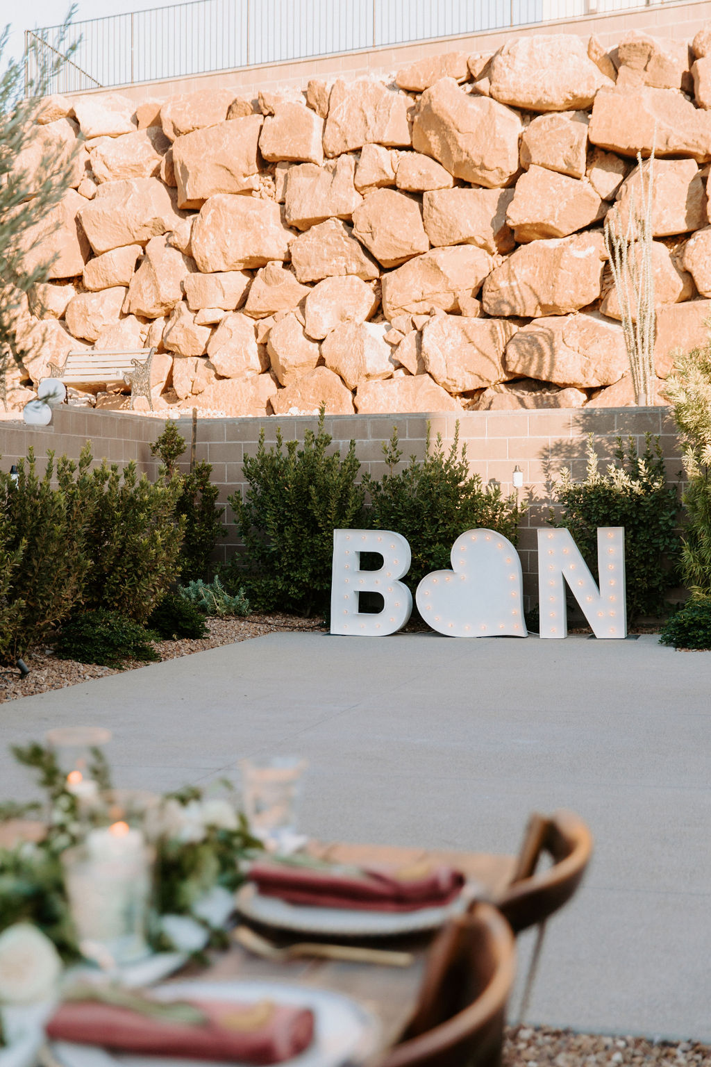 White Marquee Letters fro Romantic Desert & Backyard Micro-Wedding