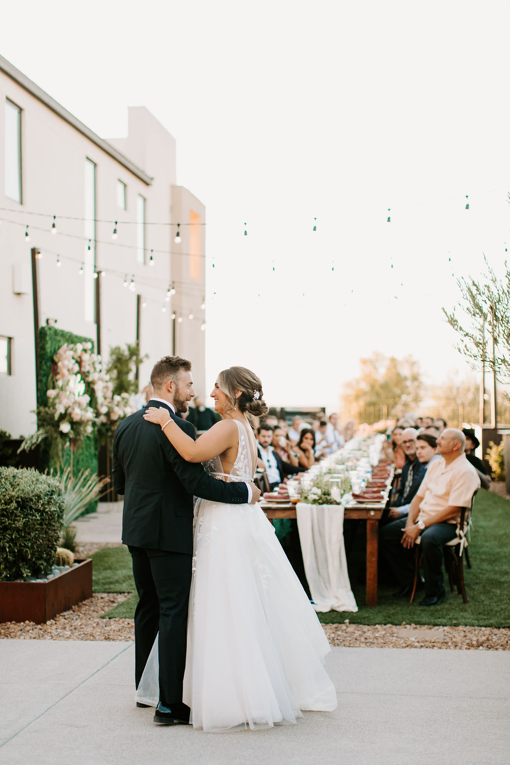 Bride and Groom do first dance for Romantic Desert & Backyard Micro-Wedding
