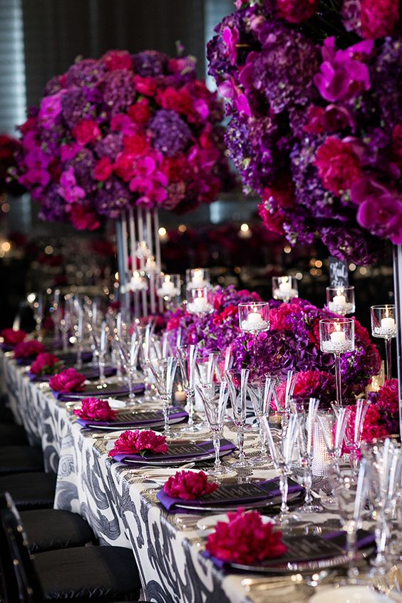 Viva Magenta Color Palettes. Magenta and purple wedding table decor 