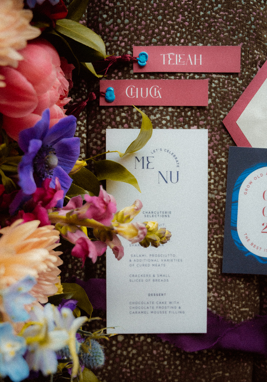 Bold Jewel Toned & Iconic Wedding Menu Card 