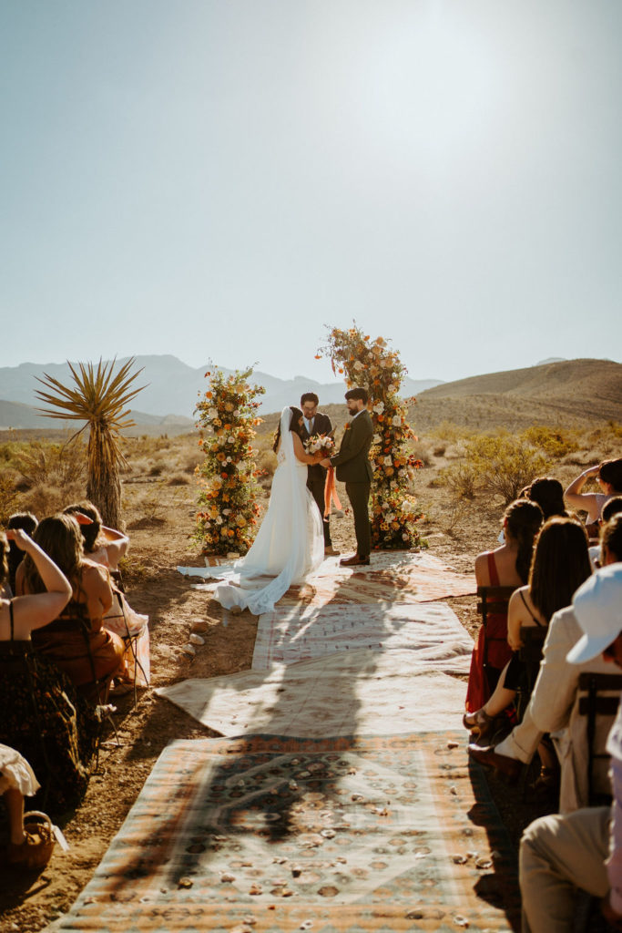 Rug aisle in the desert for Cactus Joe's Wedding 