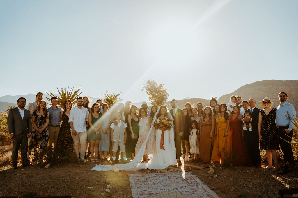 Group photo of wedding guests in Las Vegas Cactus Joe's Wedding 