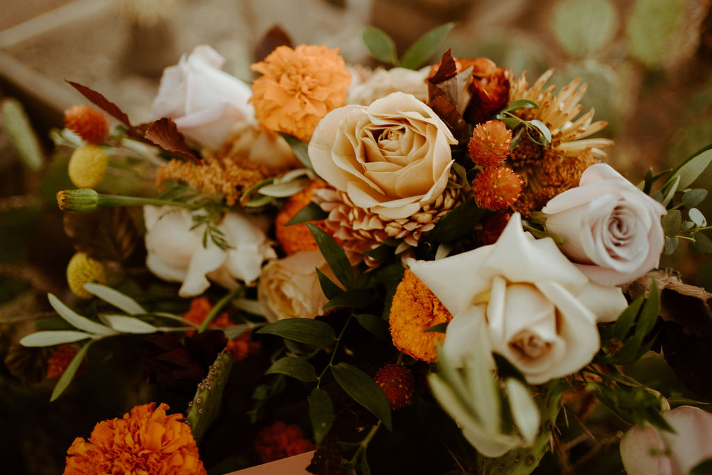 Fall inspired Terracotta, Orange, Blush and Beige Bouquet with greenery 