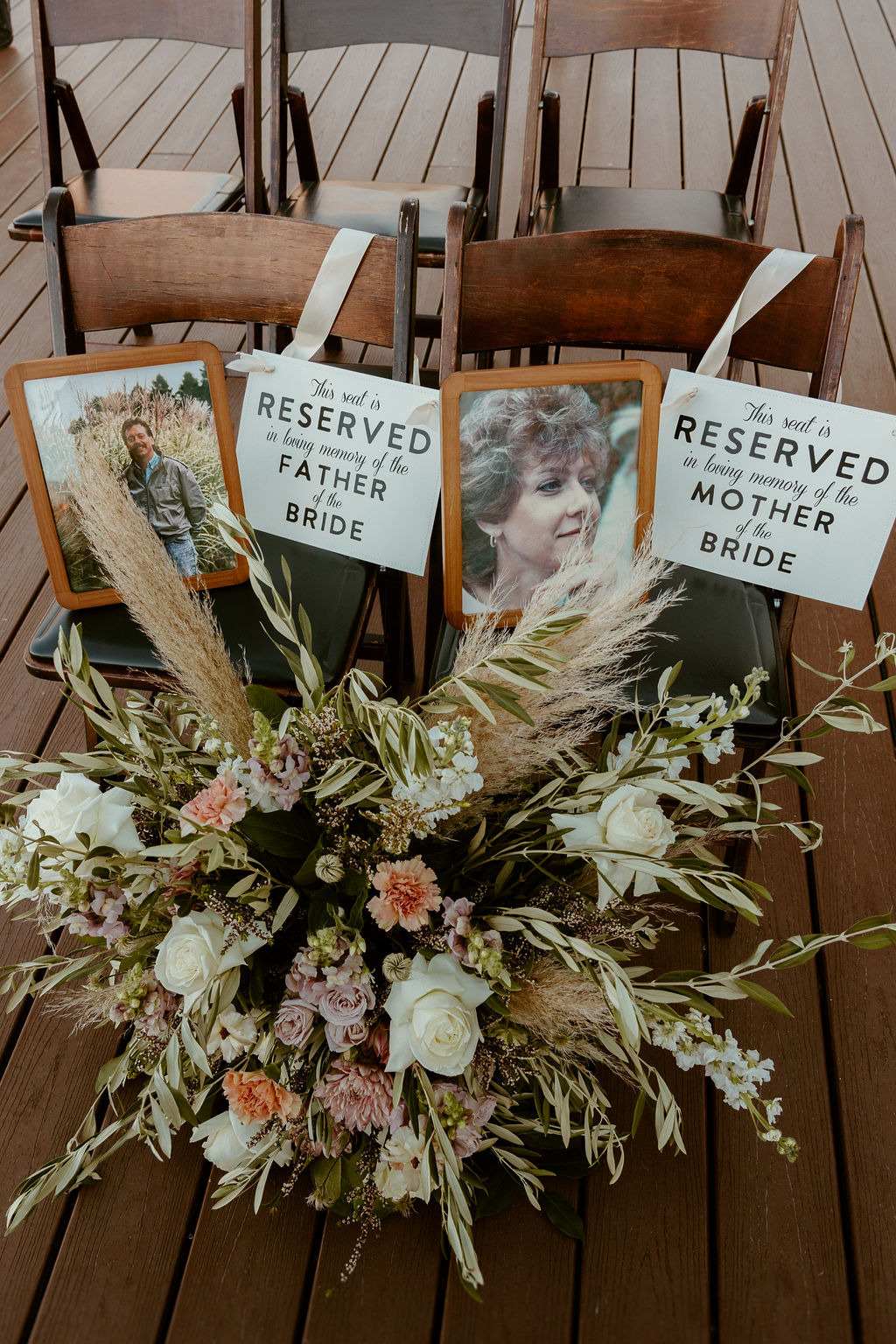 Red Rock Desert & Neon Vegas Lights. Reserved memorial seating with photos and florals. 