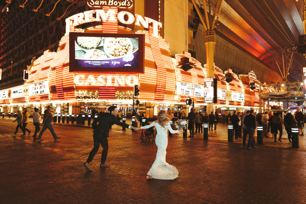Retro & Colorful Micro-Wedding at the Doyle. Newlyweds explore downtown Las Vegas