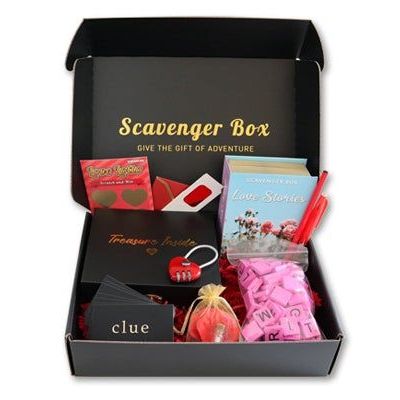 Unique Valentines Day Gift & Date Ideas. Subscription box to the scavenger box for a romantic scavenger hunt for valentines day