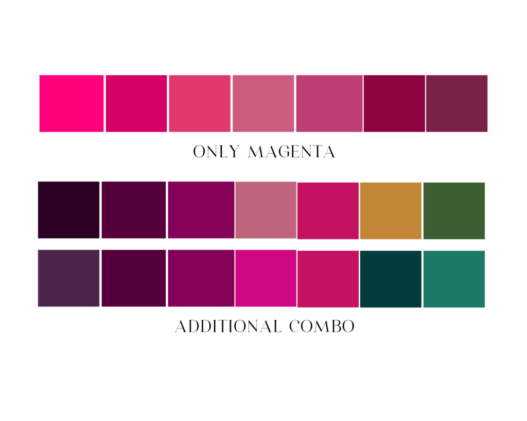 Viva Magenta Color Palettes. An only magenta jewel toned color palette. With two additional color palette of different jewel toned shades 